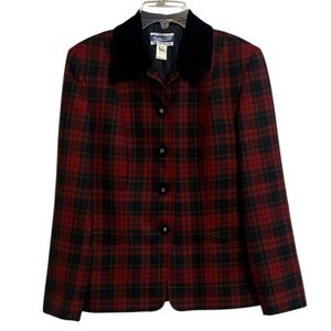 Pendleton Black and Red Plaid Blazer 100% Wool Made in USA Pockets Sz 4